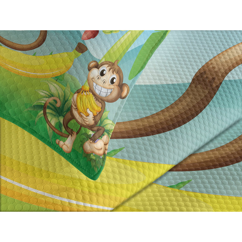 Multicolore ensemble de couvre-lit 2 singes et bananes Ambesonne, Couvre-lit pour très grand lit + 2 taies décorat