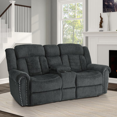 Eany 79.5'' Chenille Rolled Arm Double Reclining Loveseat with Center Console