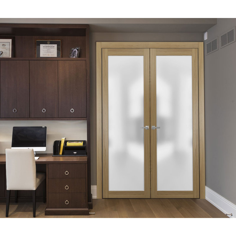 Portes standard en verre givré Planum, 72 po x 80 po, Frêne miel