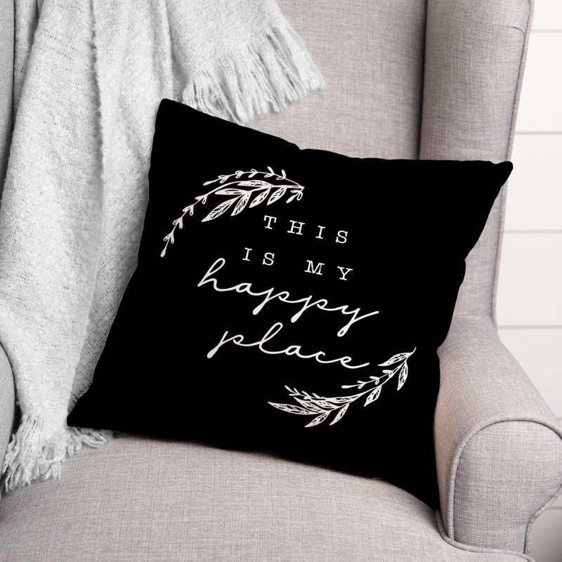Happy Place Navy Outdoor Throw Pillow, Noir, H 18 po x l 18 po