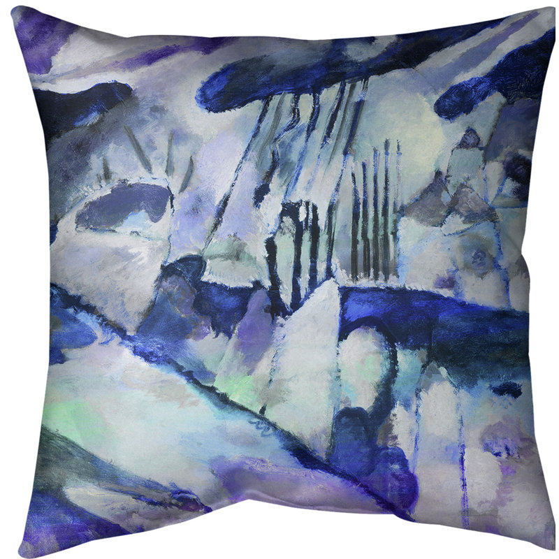 Coussin Landscape, 14 po x 14 po, Bleu, Sergé de coton