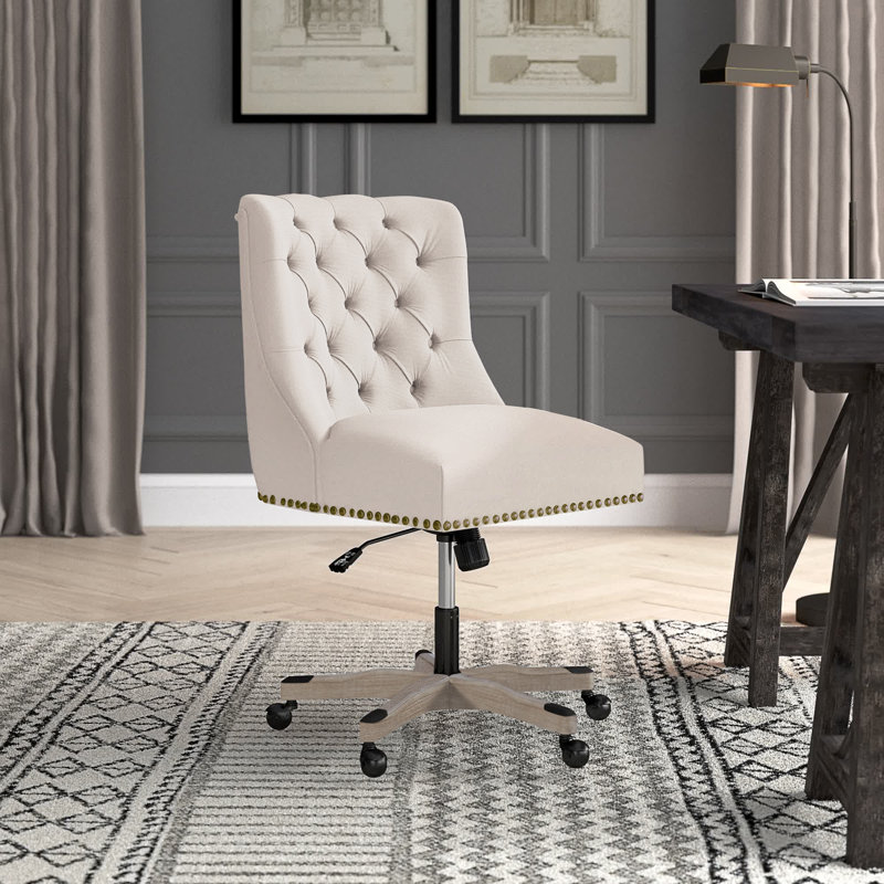 Ormond Plush Button Tufted Back Adjustable Task Chair, Natural