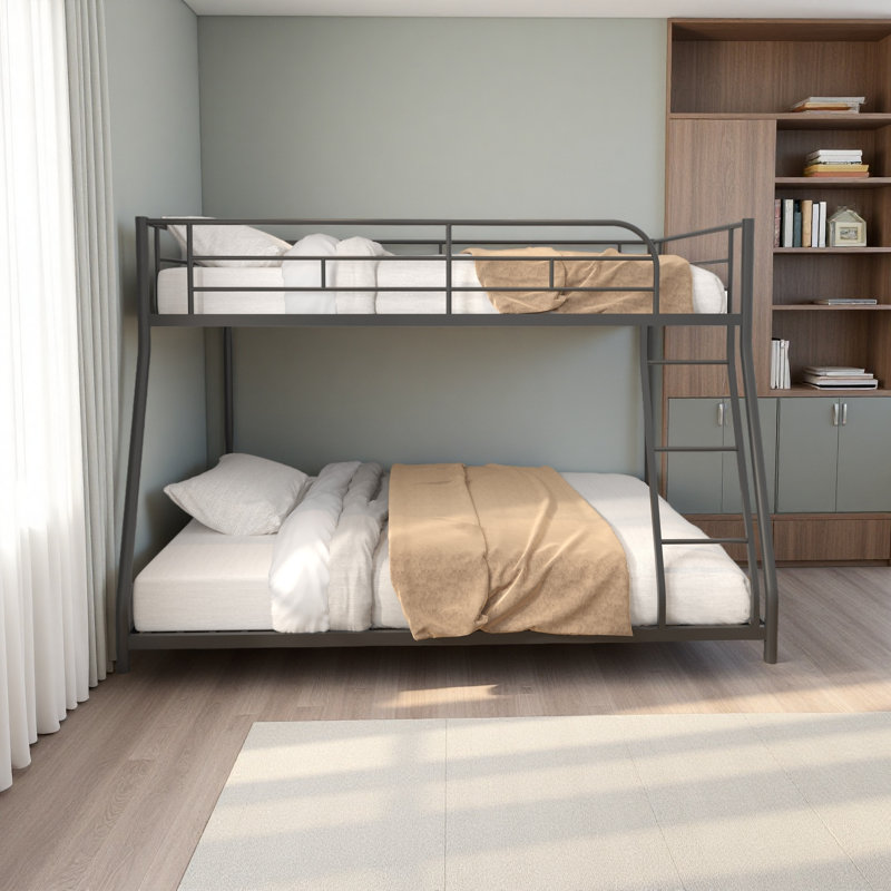 Metal Twin Over Full Bunk Bed/ Heavy-Duty Sturdy Metal/ Noise Reduced/ Squeak Free/ Wooden Slat/ No Box Spring Needed