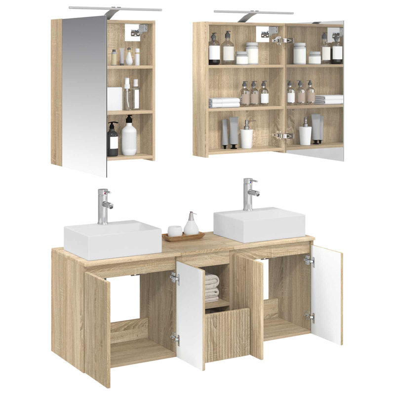 Vanity & Mirror Set, Light Wood