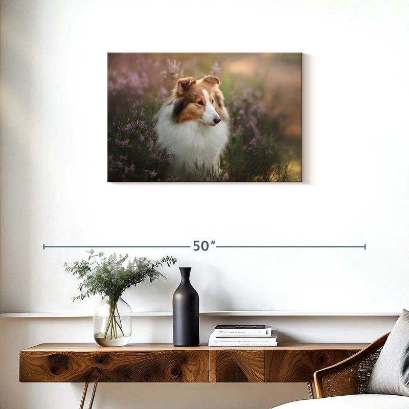 Sheltie et fleurs, H 20 po x l 30 po