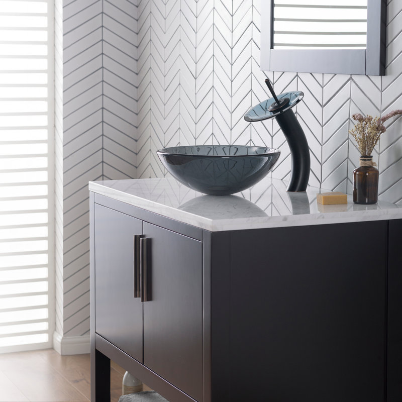 Glass Circular Vessel Bathroom Sink, Clear Black
