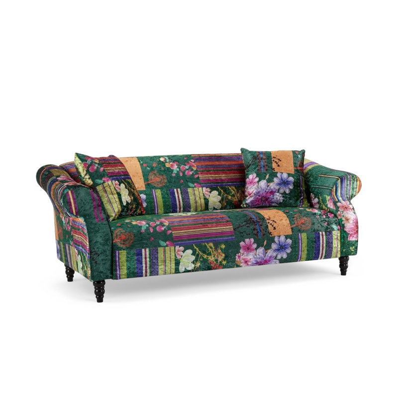 Forsyth Crushed Velvet Patchwork Sofa, Green, 3