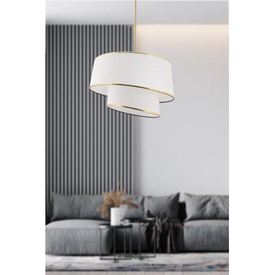 Élégant lustre en métal, finition blanche et dorée, 27,6 po x 27,6 po x 7,9 po | Certifié CE, douille E27 (40 W maximum) | Parfait pour la salle à manger et les espaces de vie, luminaire élégant avec capuchon en tissu