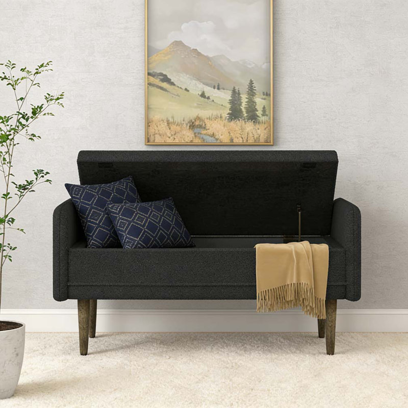 Banc de rangement en velours Teddy, Noir