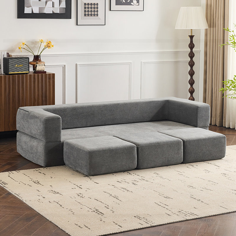 Canapé modulaire convertible avec 3 repose-pieds avec rangement Ebern Designs, Chenille gris pâle
