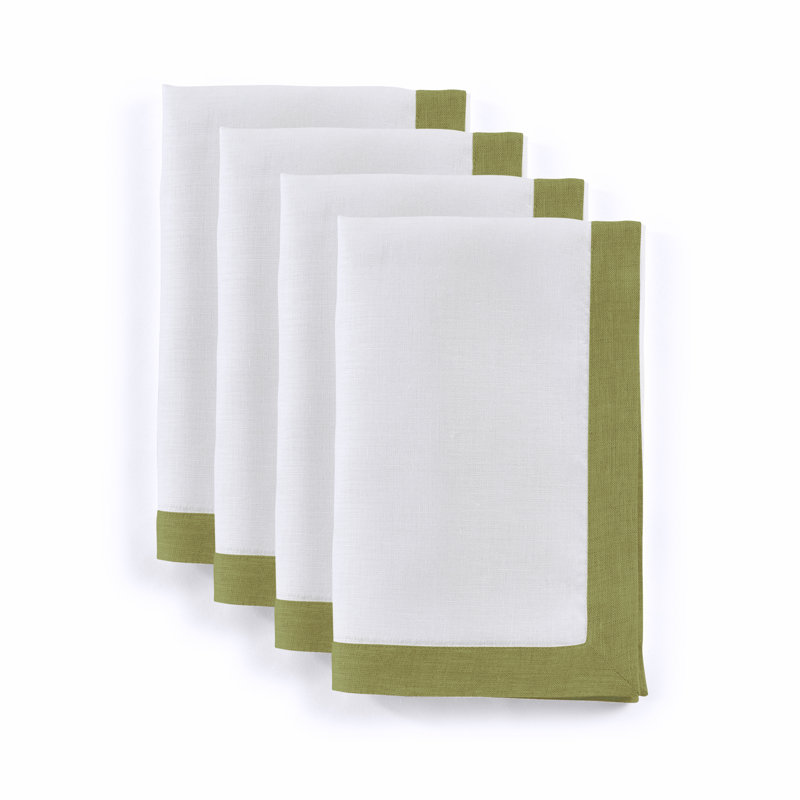 Classic - 100% Pure Linen Dinner Napkins, Avocado/White