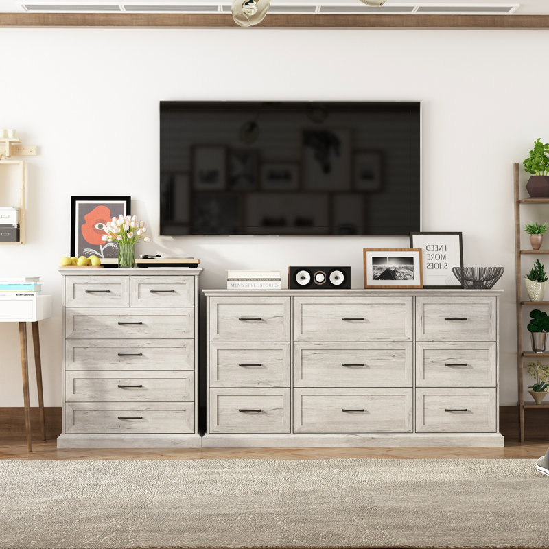 Ensemble de commode en bois 2 pièces Dellana - Commode à 6 tiroirs et 9 tiroirs, rangement pour vêtements de chambre