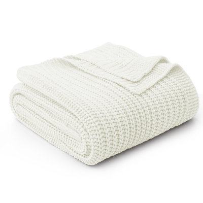 Waffle Knit Throw Blanket - 50" x 60" Lightweight Breathable Decorative Blanket for Sofa, Couch & Bed - Cozy Farmhouse Boho Accent Throw - Machine Washable, White