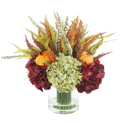 Fall Arrangement with Hydrangeas and Thistle
