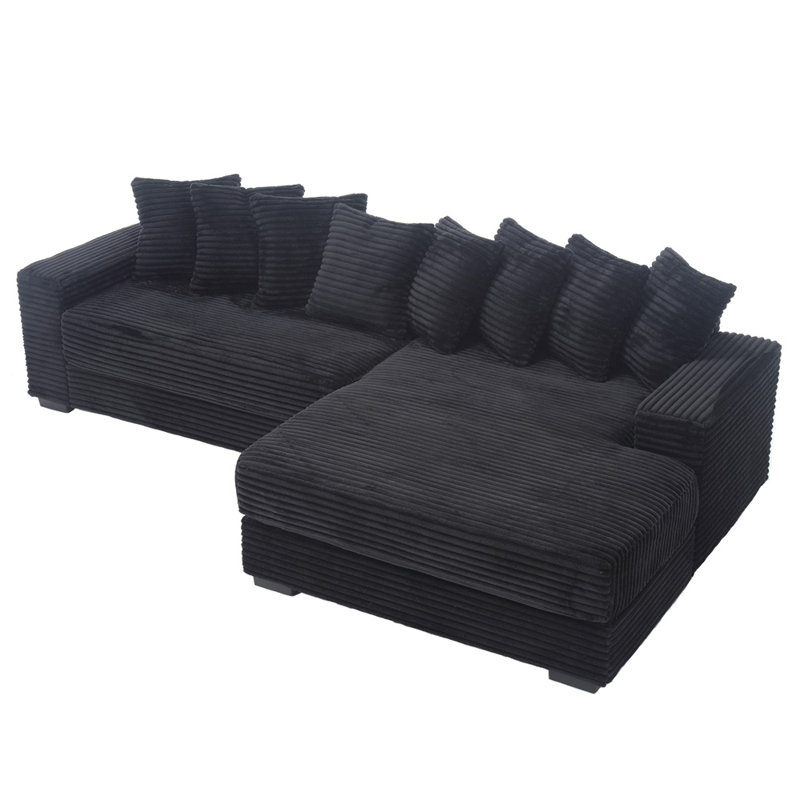 Oversized Two-Piece Couches With Right Chaise, Black Corduroy