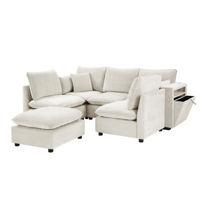 Modular U-Shaped Sectional Sofa With Movable Ottoman, Storage Armrests, And USB Charging Ports For Modern Living Spaces.