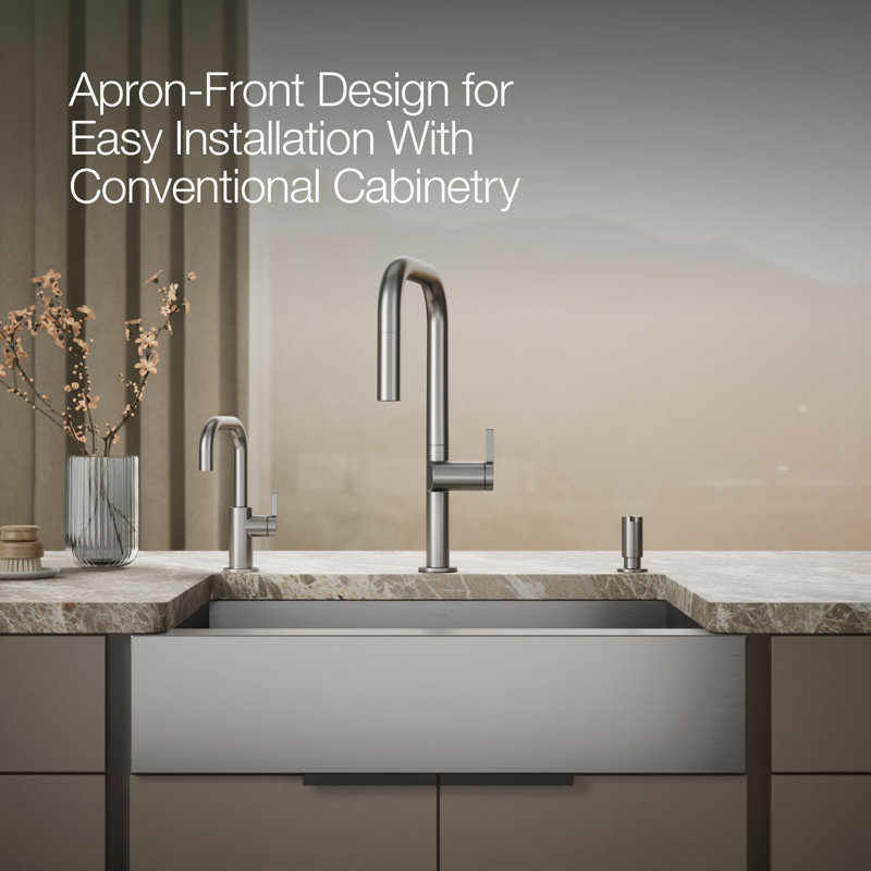 Vault Under-Mount Single-Bowl Kitchen Sink, Stainless Steel with Shortened Apron-Front for 30" Cabinet