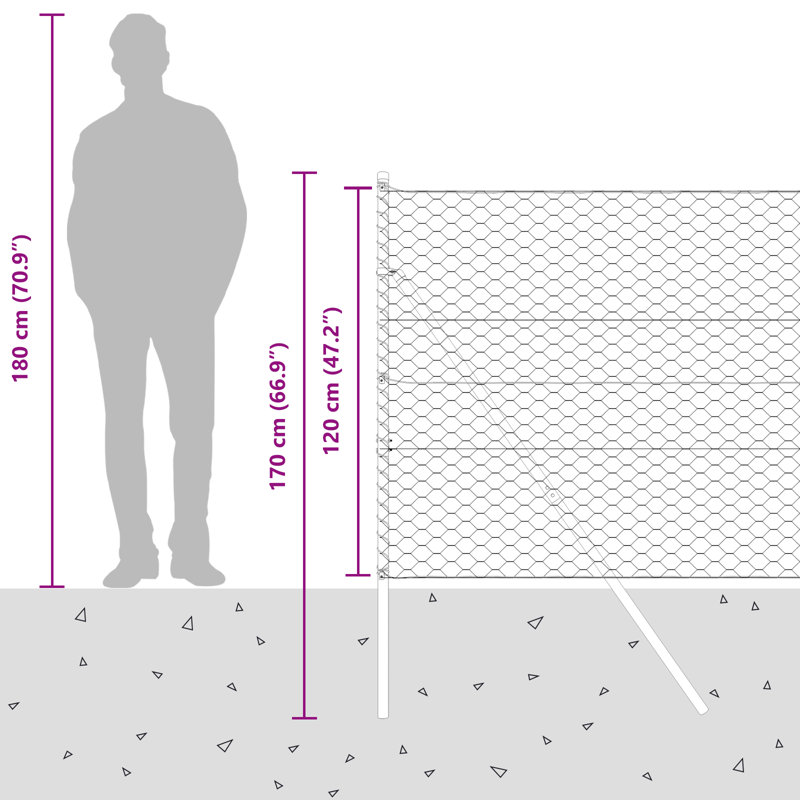 Hexagon Fence Steel, Grey, 120cm H x 1000cm W