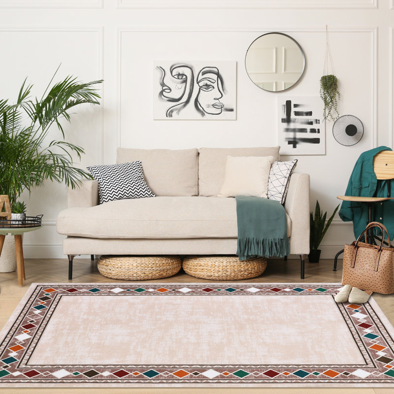 Washable Modern Carpet Chic Bordered Area Rugs for Dining Room, Rectangle 10' x 13'