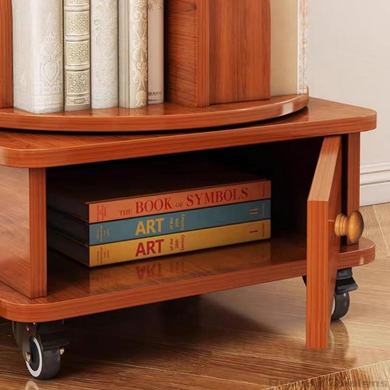 Bibliothèque rotative pivotante à 360 ° avec roulettes et tiroir, (6 tablettes) H 69 po x l 18,11 po x P 18,11 po, Noyer brun