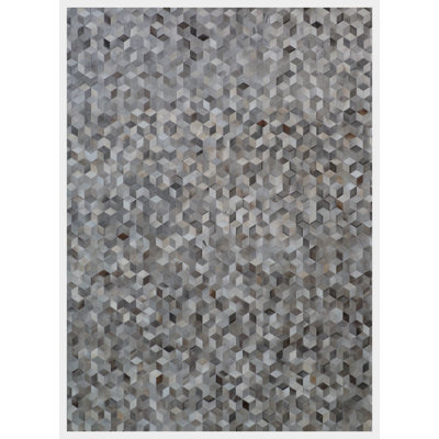 Natural Hide Cowhide Geometric Area Rug in Silver