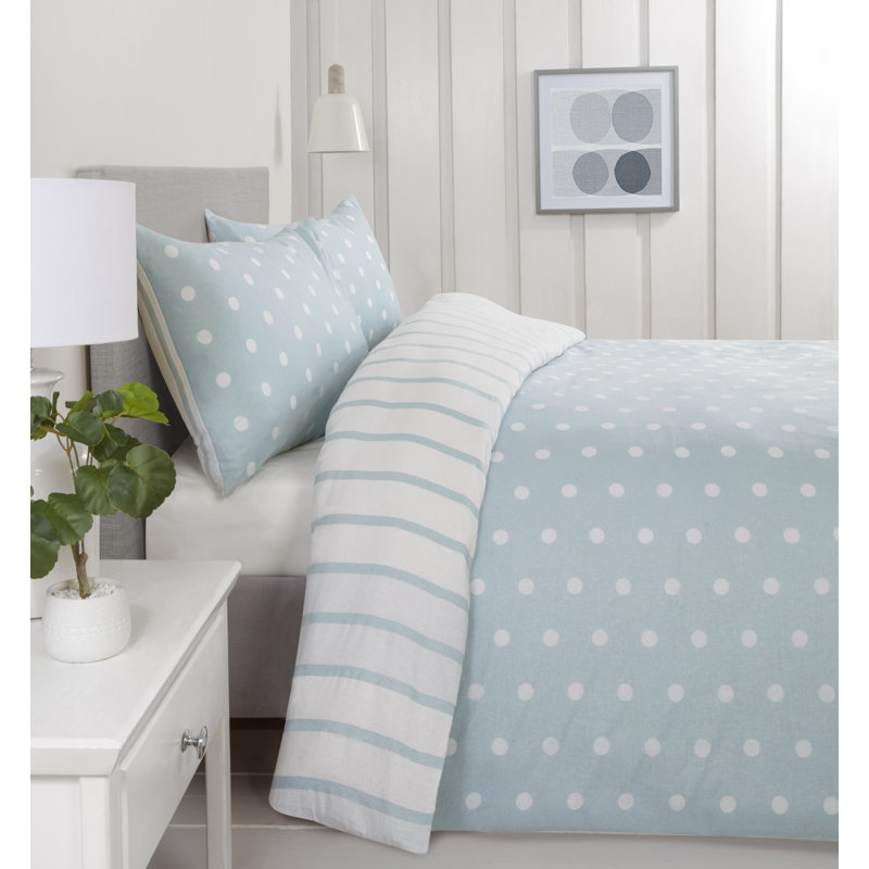 Miliah Microfiber / Polyester Polka Dots Duvet Cover with Pillowcases, Blue, Kingsize - 2 Standard Pillowcases