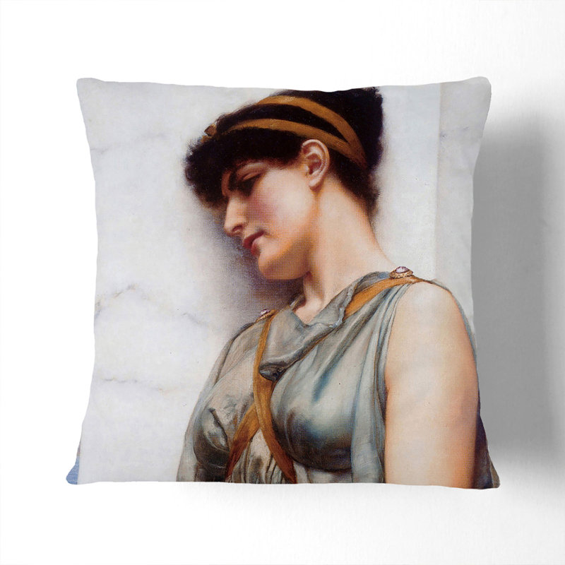 Pompeian Girl By John William Godward Square Throw Cushion, 55cm H x 55cm W x 20cm D, Black