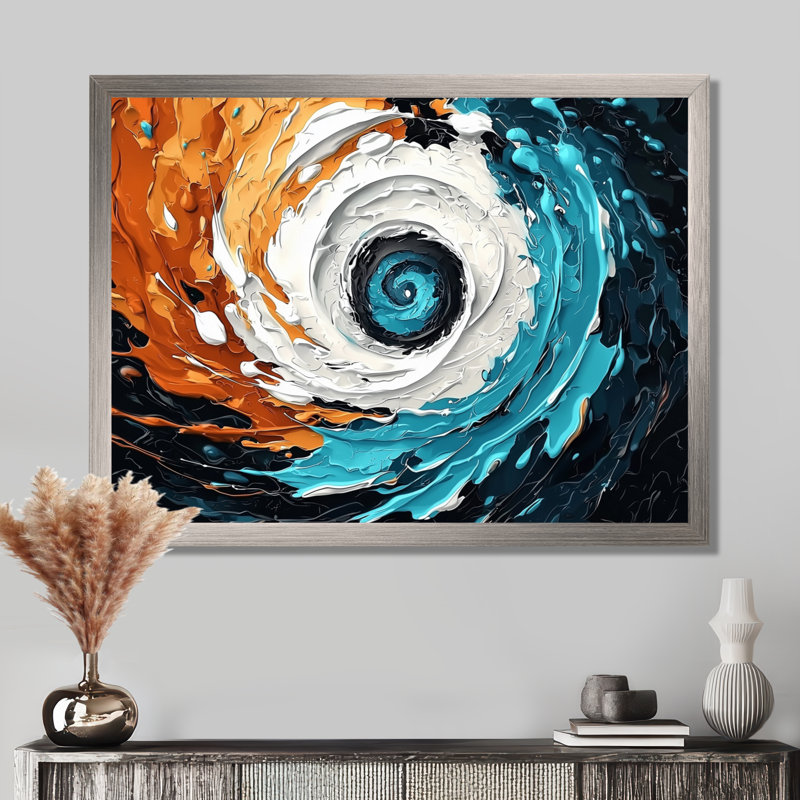 Abstrait abstrait galactique en spirale Convergence II - Vagues murales abstraites modernes, H 12 po x l 20 po, Argent argent