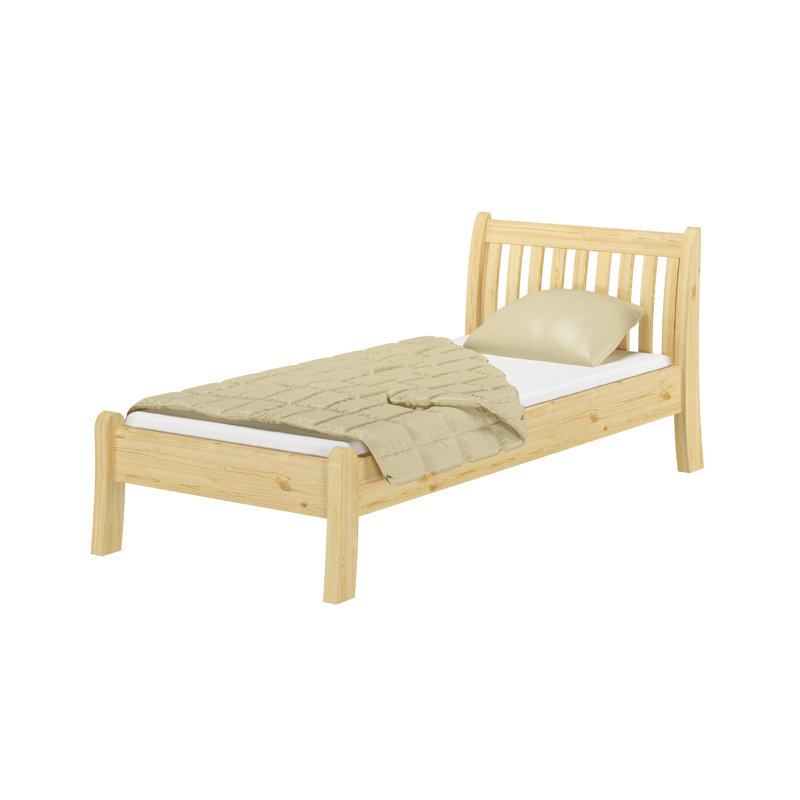 Mardea Solid Wood Bed, Natural Lacquer, European Single (90 x 200cm)