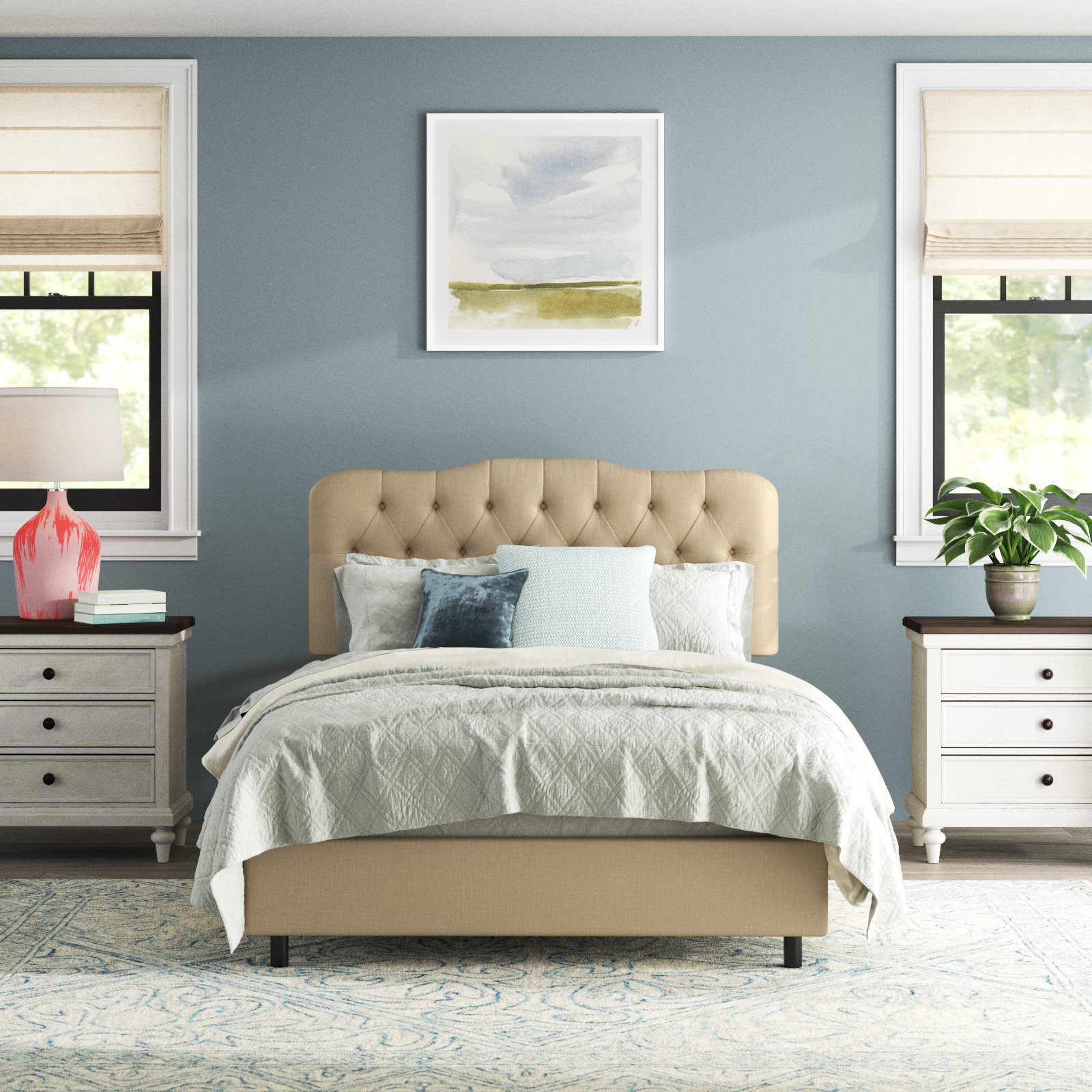 Rodan Upholstered Bed, Queen, Classic Sandstone Linen