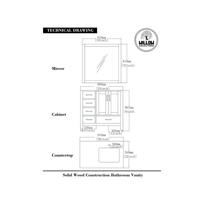 Ensemble de meuble-lavabo simple 36 po Malibu, Calacatta Nuvo Quartz