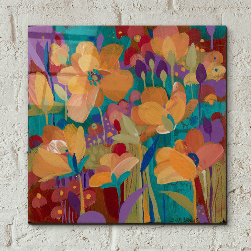 Art mural en verre acrylique 12 po x 12 po «Bright Floral 2» par Sue Davis, H 12 po x l 12 po