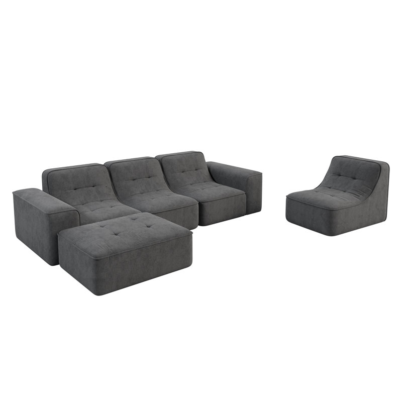 Luxora Modern Tufted Modular Sectional Sofa,  Gray Chenille