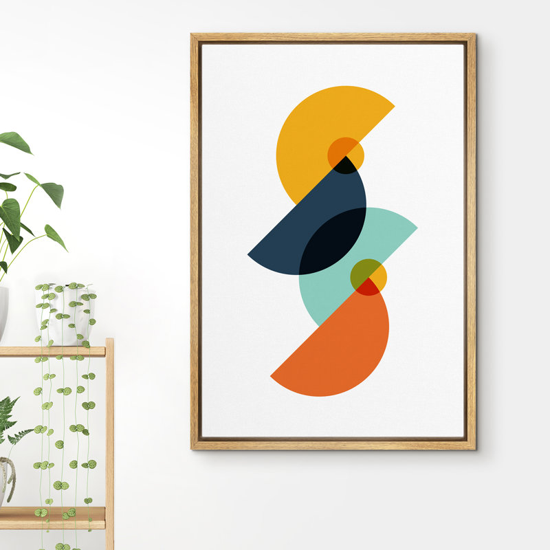 Mid Mid Century IDea4WALL, reproduction d'art sur toile encadrée, demi-cercles multicolores, formes abstraites, illustrations, art moderne, chic et ultra coloré pour le salon, la chambre à coucher et le bureau - 24 po x 36 po