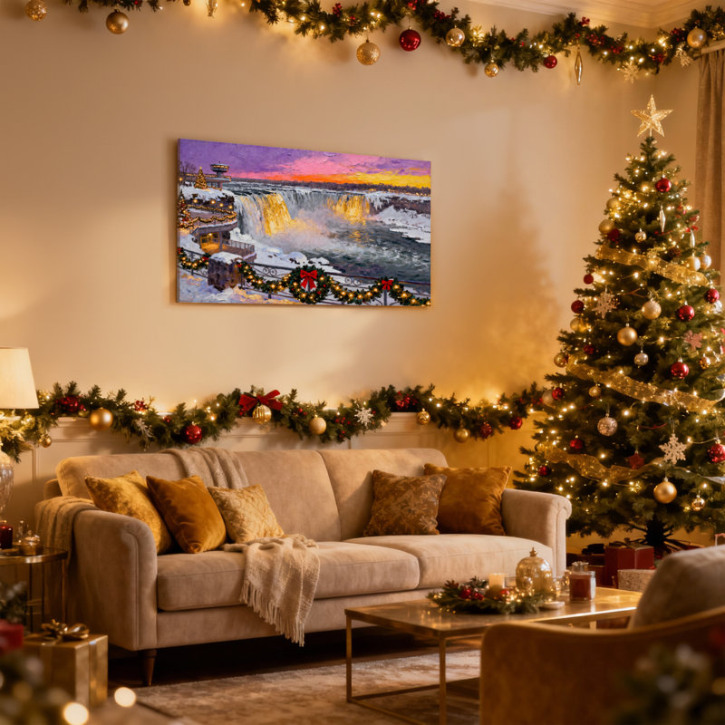 «Christmas Winter Sunset At Niagara Falls», ensemble de 3 reproductions d'art sur toile, H 12 po x l 18 po