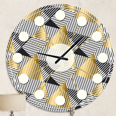 Retro Luxury Waves In Gold and Blue VI - Mid-Century Modern wall clock