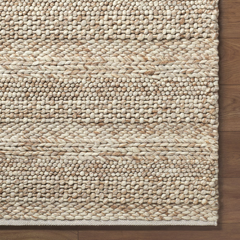 Moroccan Wool Hand Woven Area Rug, Light Beige/Brown/Tan, Rectangle 152 x 244 cm