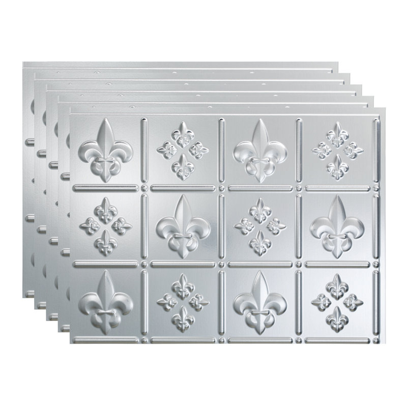 Ensemble de dosseret décoratif en vinyle FASÄDE Fleur de Lis 15 pieds carrés, Aluminium brossé