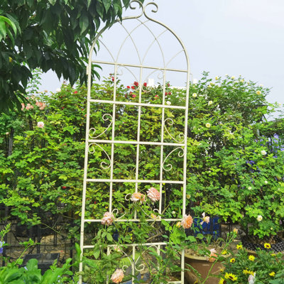 Ensemble de 2 treillis de jardin en métal 86,7 po x 19,7 po, antirouille blanc crème, supportant les plantes grimpantes telles que Morning Glory, jasmin, pois, rose facile à assembler, raisin, concombre