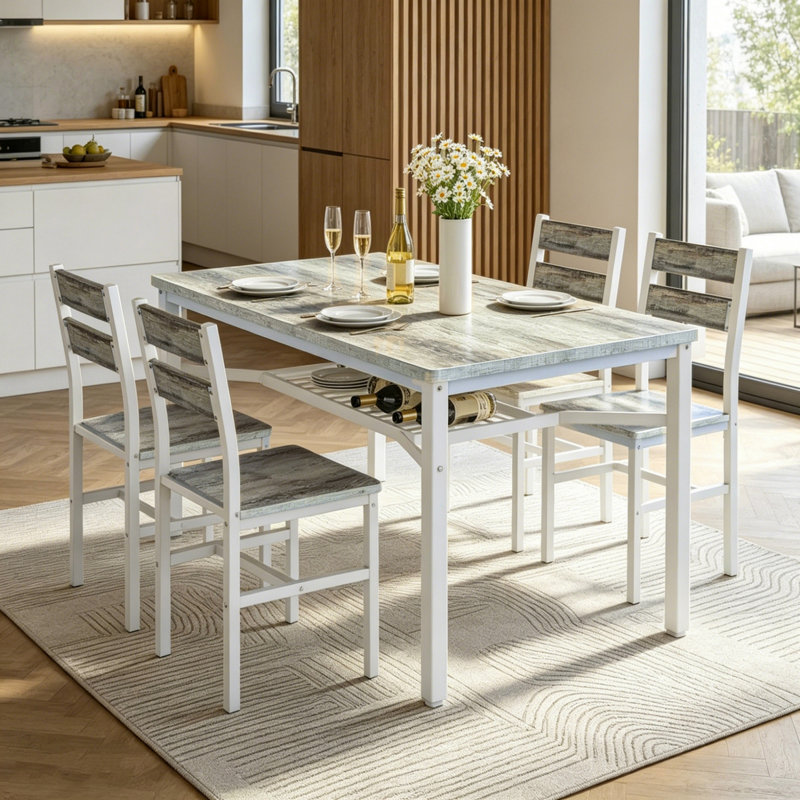 Ensemble de table de salle à manger pour 4 personnes avec rangement, ensemble de table de salle à manger de ferme 5 pièces avec chaises pour la cuisine à domicile, appartement