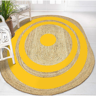 Tapis ovale en jute tissé à la machine en beige / jaune Wycomb