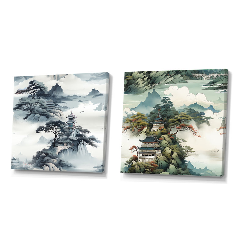 Callas - montagnes, ensemble de 2 collages carrés, H 16 po x l 33 po, Toile tendue