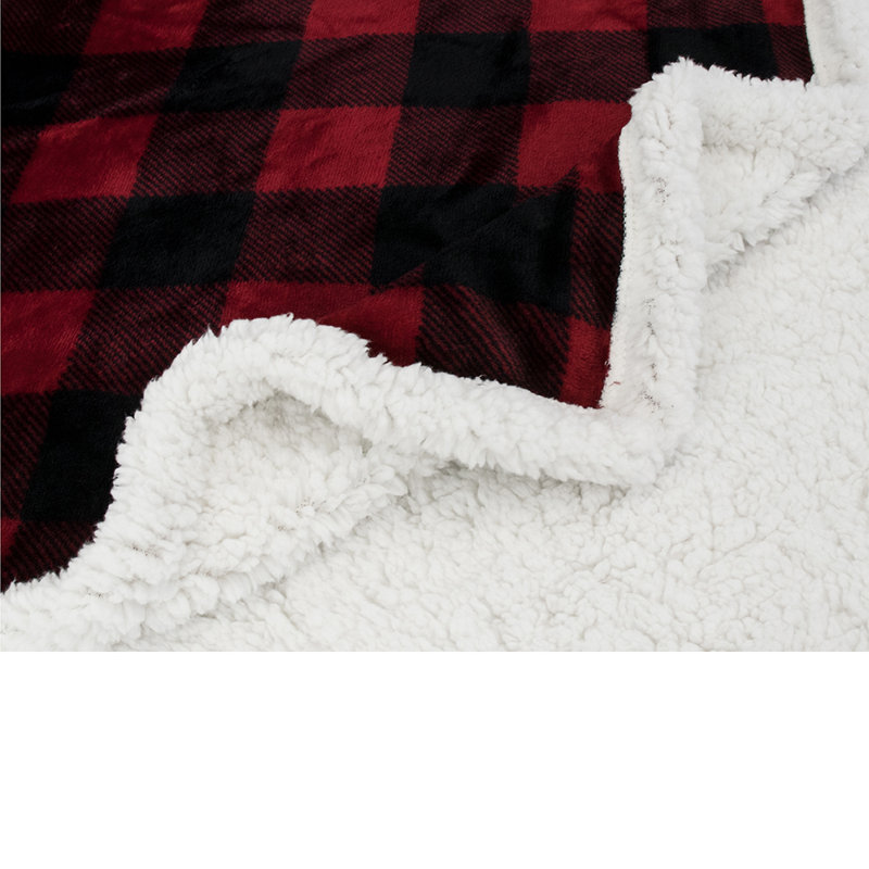 Red and Black Plaid Twin Sherpa Fleece Reversible Blanket