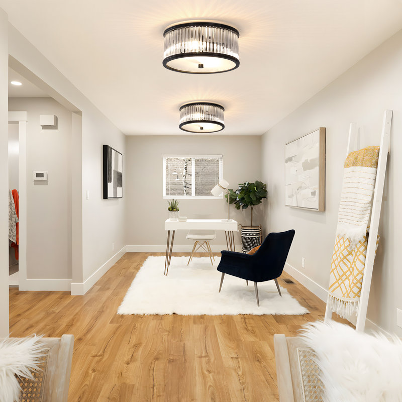 12" 2-Light Dimmable Crystal Flush Mount Lighting, Matte Black