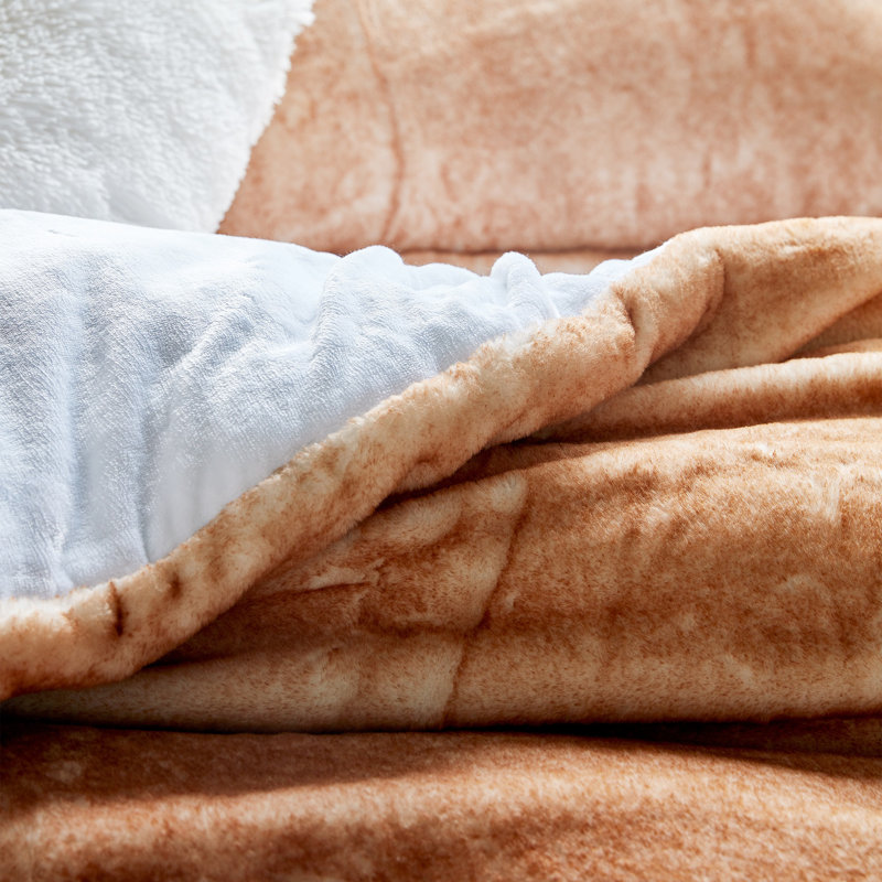 Faux Fur Baffle Box Stitch Comforter Set, Brown, Twin XL Comforter + 1 Standard Sham