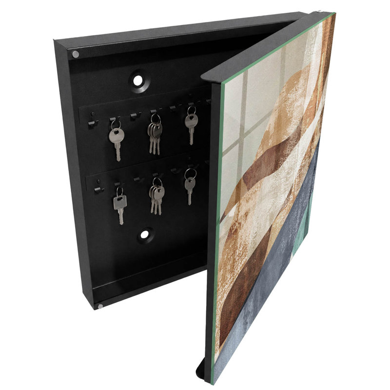Key cabinet for home, Opens to the left, 30x30x5, Black, Abstract shapes and subtle tones, 