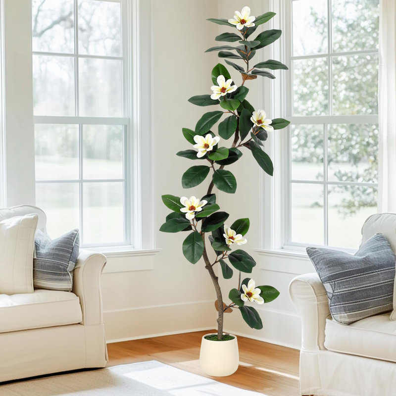 Arbre artificiel en caoutchouc 5 pi dans un pot à fleurs blanc, H 72 po x l 7,87 po x P 7,87 po