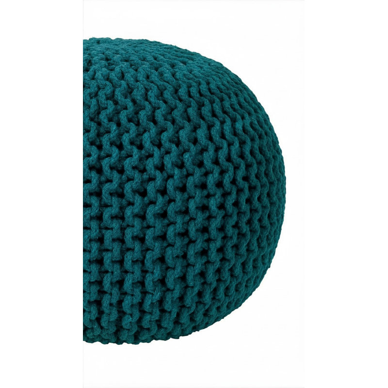 Round Pouf Foot Stool Ottoman – Cotton Knitted Cord Boho Pouffe – Cable Knit Filled Footrest For Living Room, Nursery, Bedroom, Patio & Lounge (18" X 18" X 14")