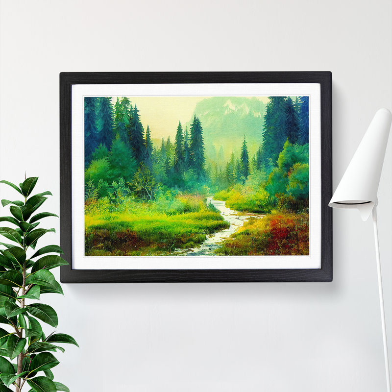 Summer Forest Watercolour Vol.2 - Single Picture Frame Painting, 25cm H x 34cm W x 2cm D, Black Framed