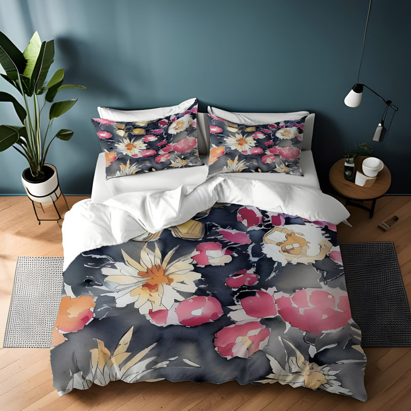 Polyester Floral Duvet Cover, Queen Duvet Cover + 2 Queen Shams